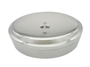 Silver Toned Intricately Detailed Cross Pendant Oval Trinket Jewelry Box