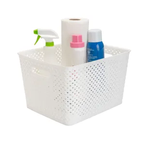 Simplify Large Resin Wicker Tote | Storage Bin | Plastic Organizer |