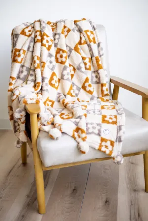 Simply Southern Sherpa Pom Pom Throw Blanket in Checkered Floral | PP-0224-BLNKT-SHERPA-CHKFLWR