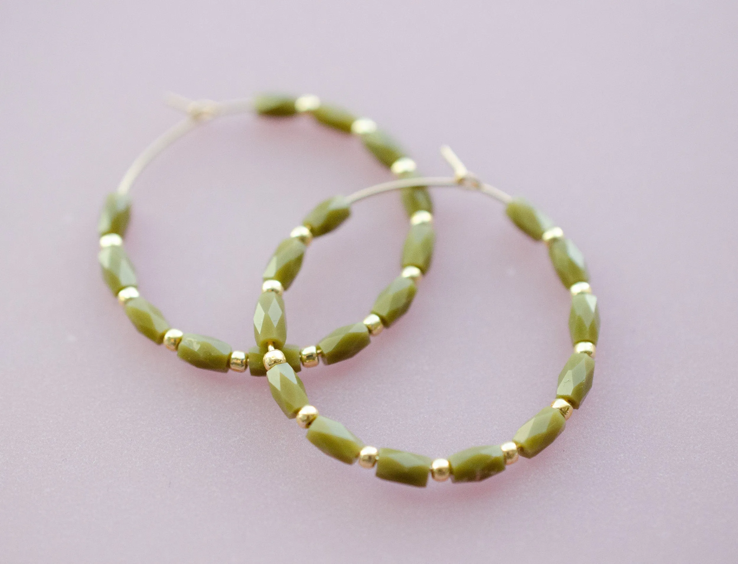 Small Beaded hoop earrings, Minimalist hoops, red hoop earrings, olive green hoops, lavender hoops, classic hoop earrings, beaded earrings