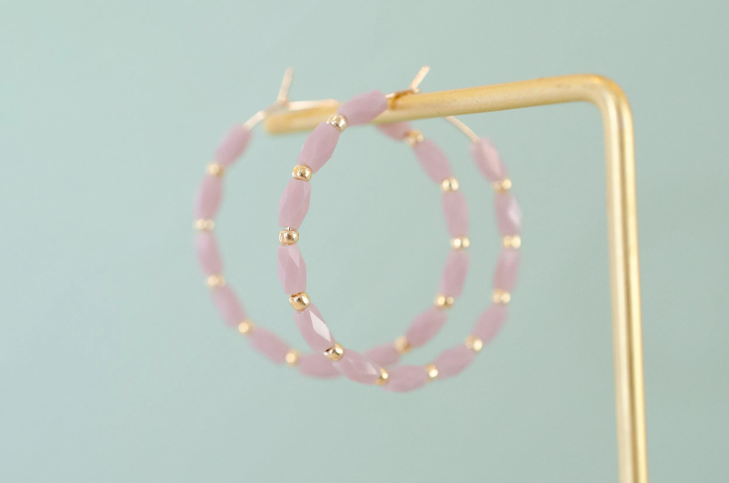 Small Beaded hoop earrings, Minimalist hoops, red hoop earrings, olive green hoops, lavender hoops, classic hoop earrings, beaded earrings