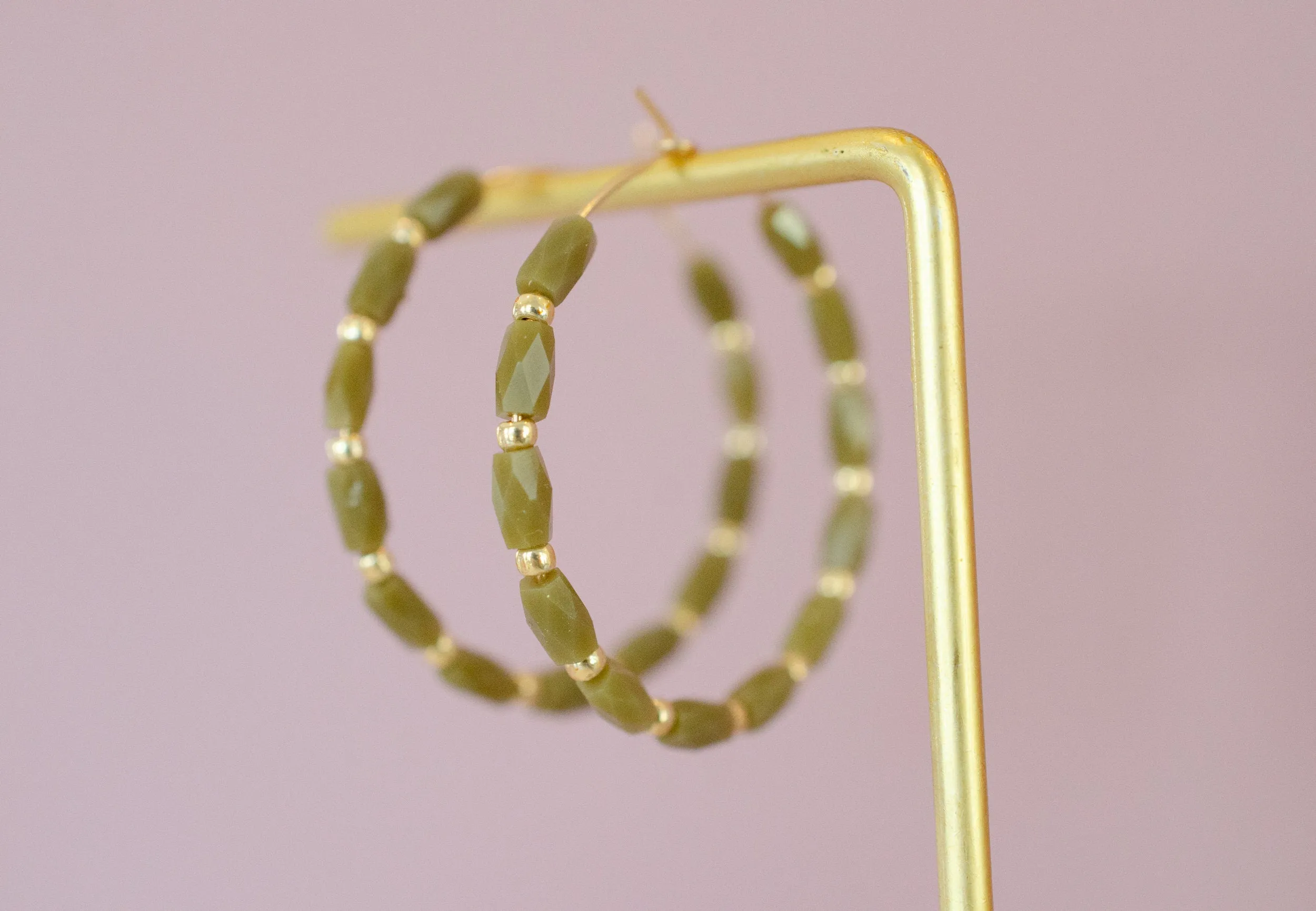 Small Beaded hoop earrings, Minimalist hoops, red hoop earrings, olive green hoops, lavender hoops, classic hoop earrings, beaded earrings