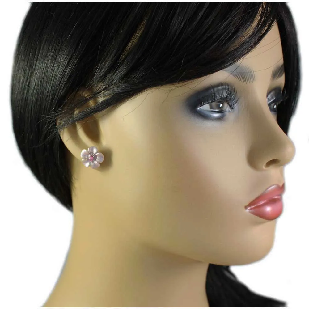 Small Purple Daisy with Pink Center Stud Earring - RSN270EL