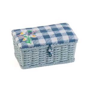 Small Sewing Box | Hobby Gift | Wicker Basket Embroidered Wild Floral Plaid