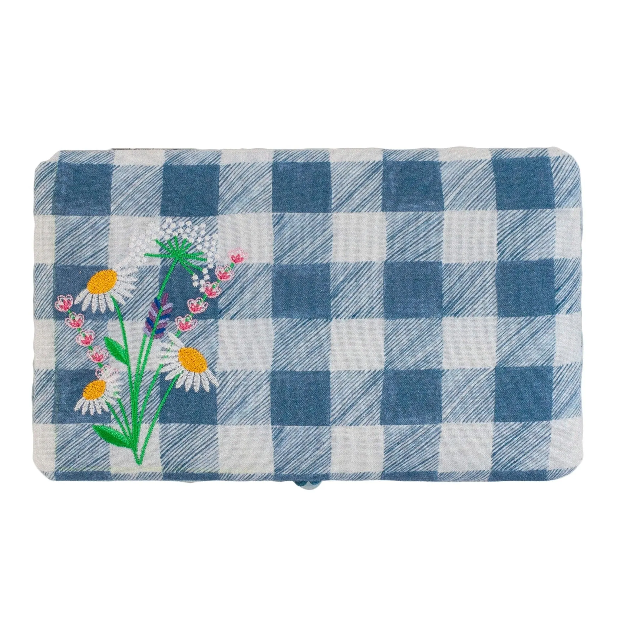 Small Sewing Box | Hobby Gift | Wicker Basket Embroidered Wild Floral Plaid