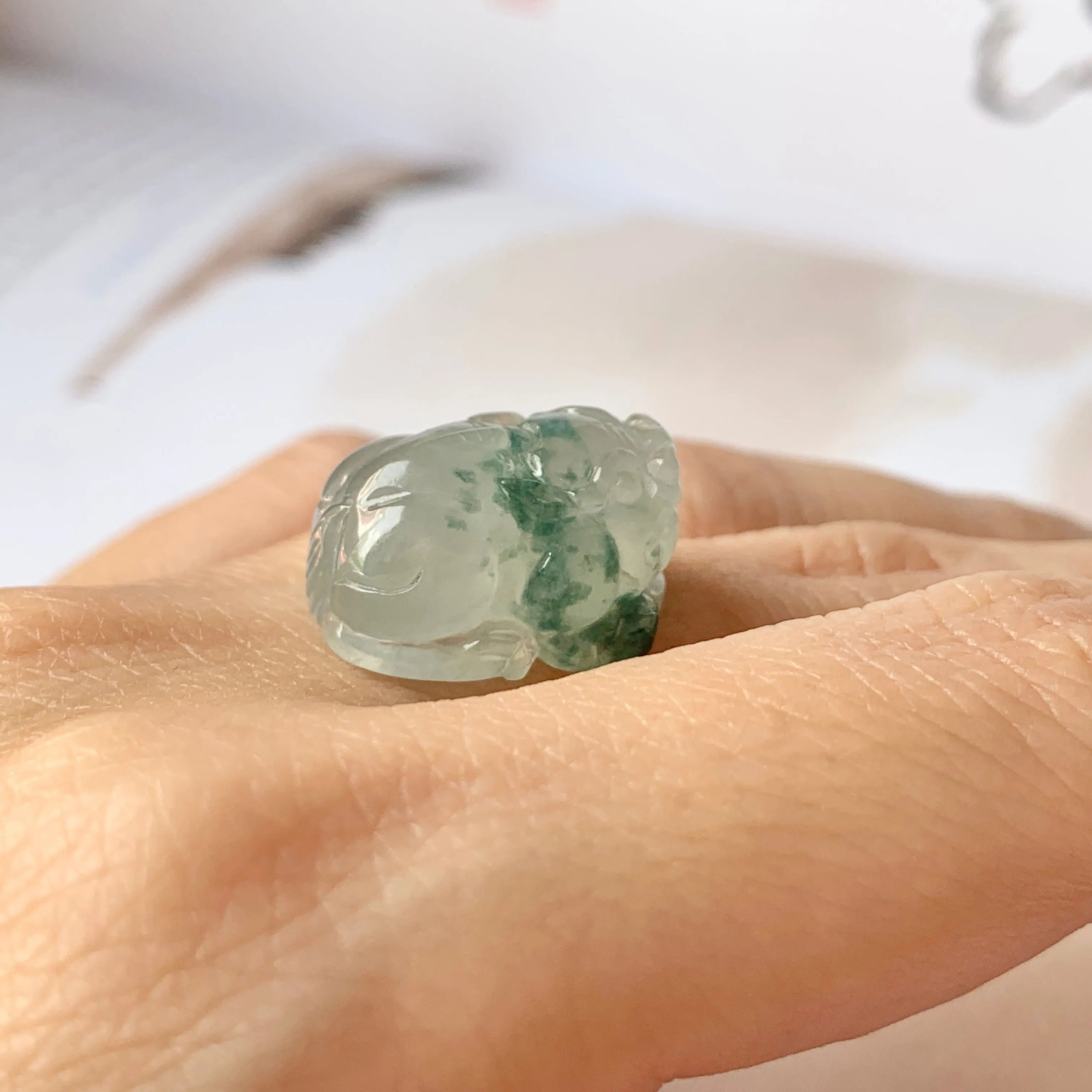SOLD OUT: A-Grade Natural Floral Jadeite Pixiu No.171726