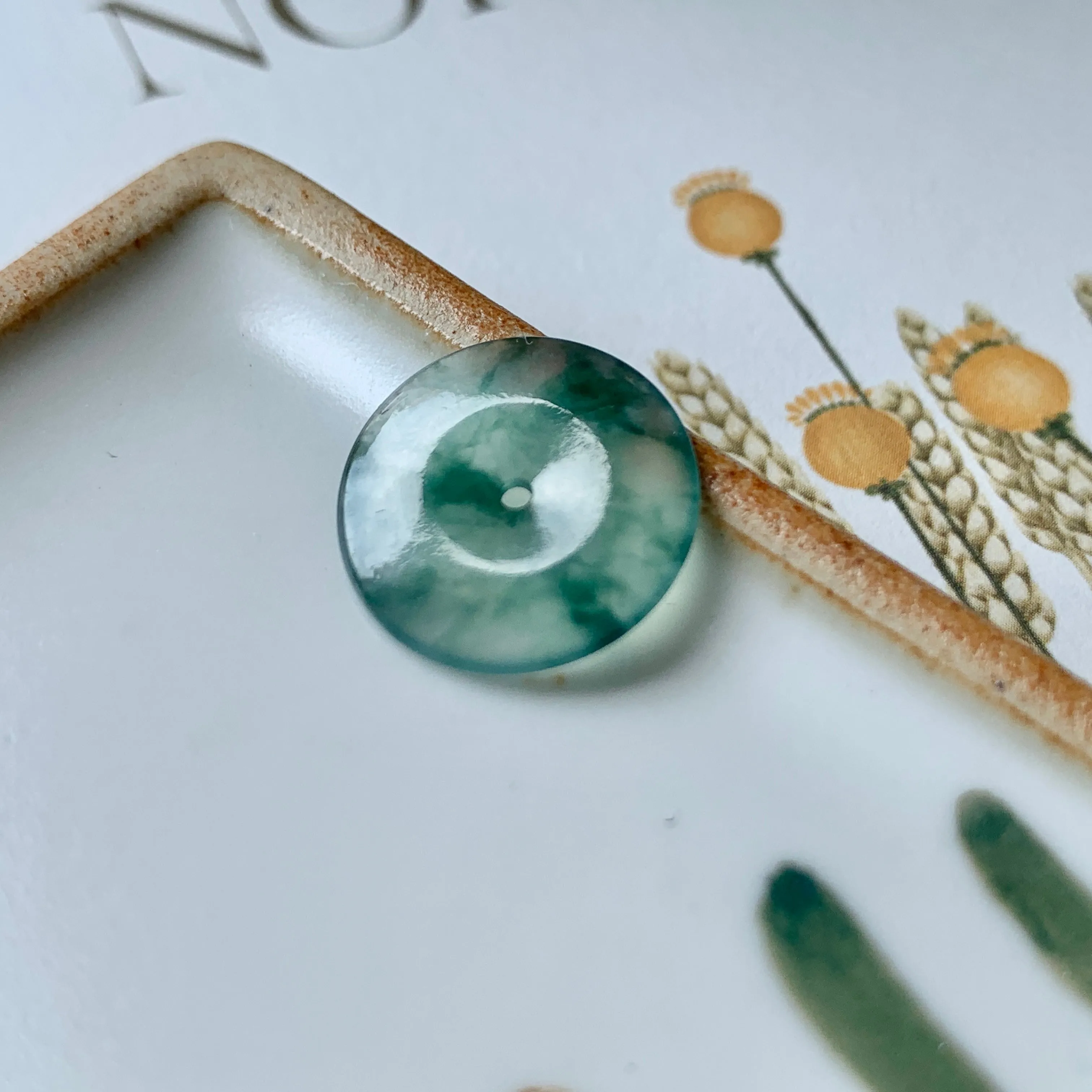SOLD OUT - Icy A-Grade Natural Floral Jadeite Donut Pendant No.171689