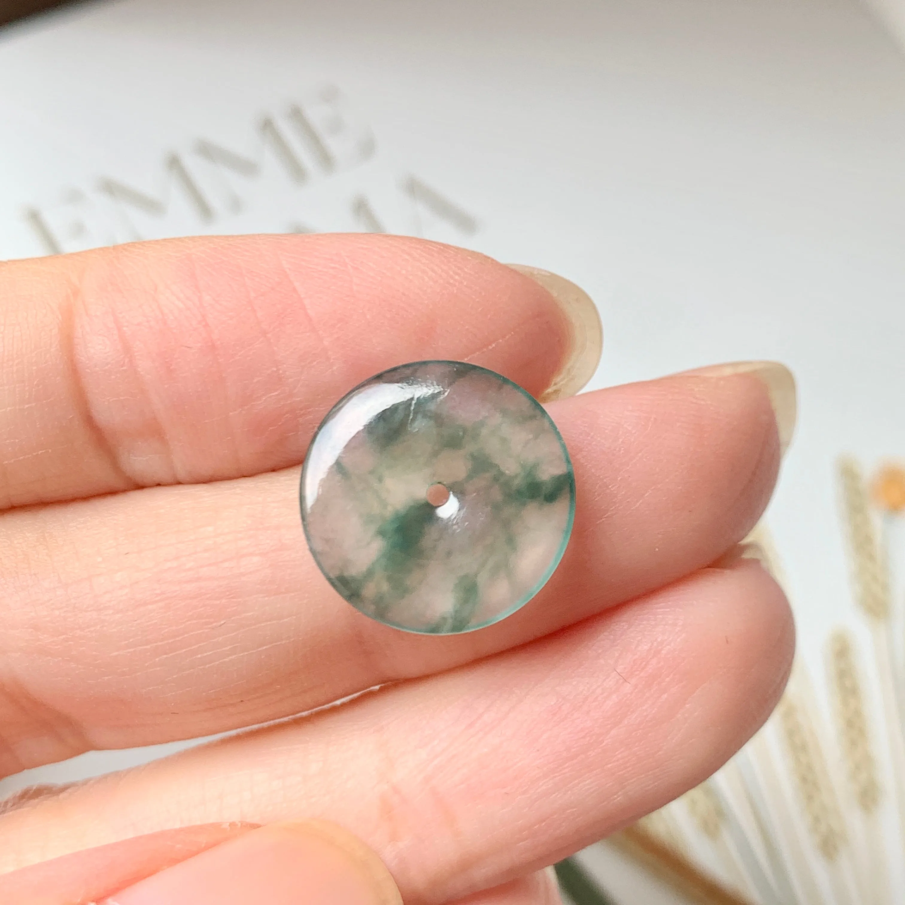 SOLD OUT - Icy A-Grade Natural Floral Jadeite Donut Pendant No.171689
