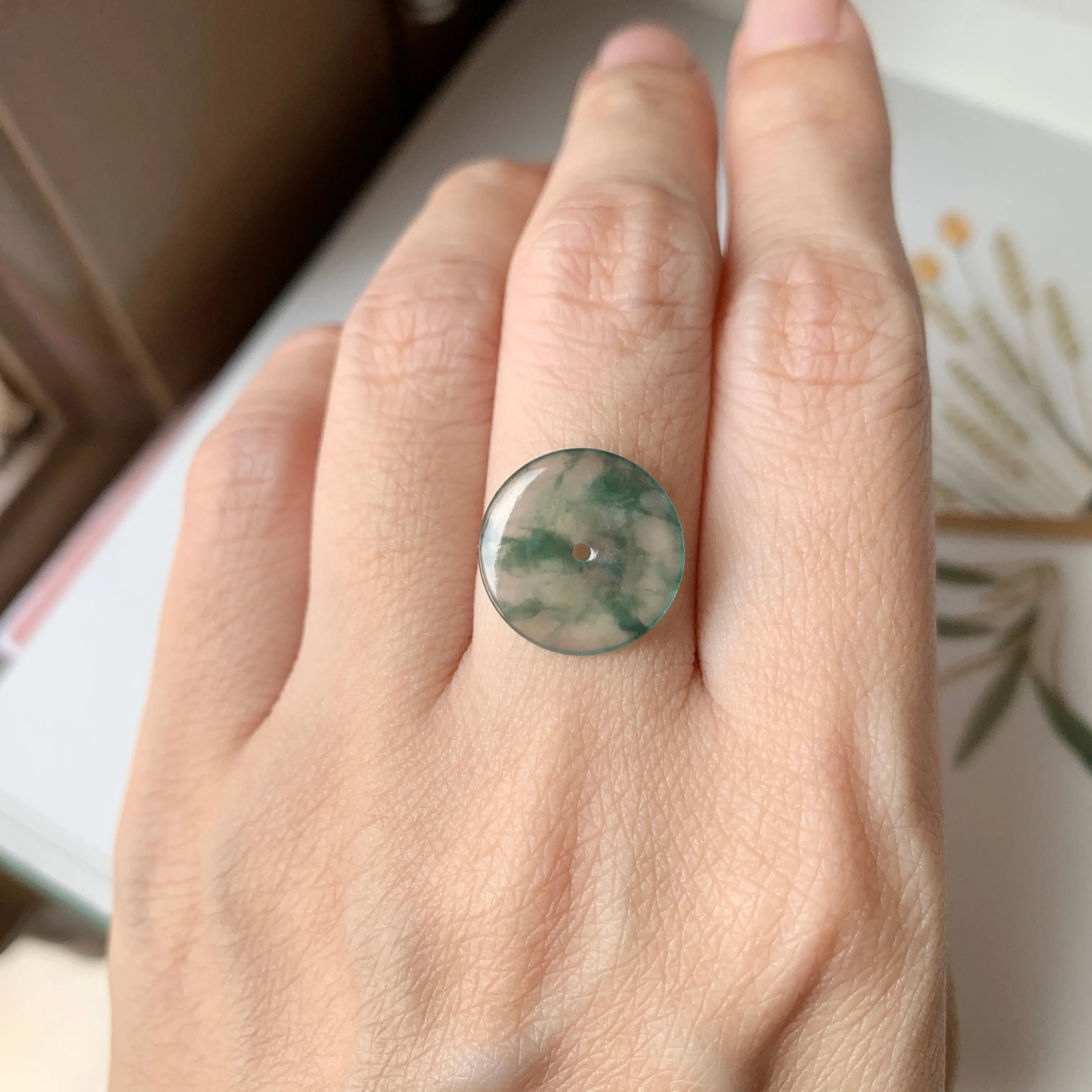 SOLD OUT - Icy A-Grade Natural Floral Jadeite Donut Pendant No.171689
