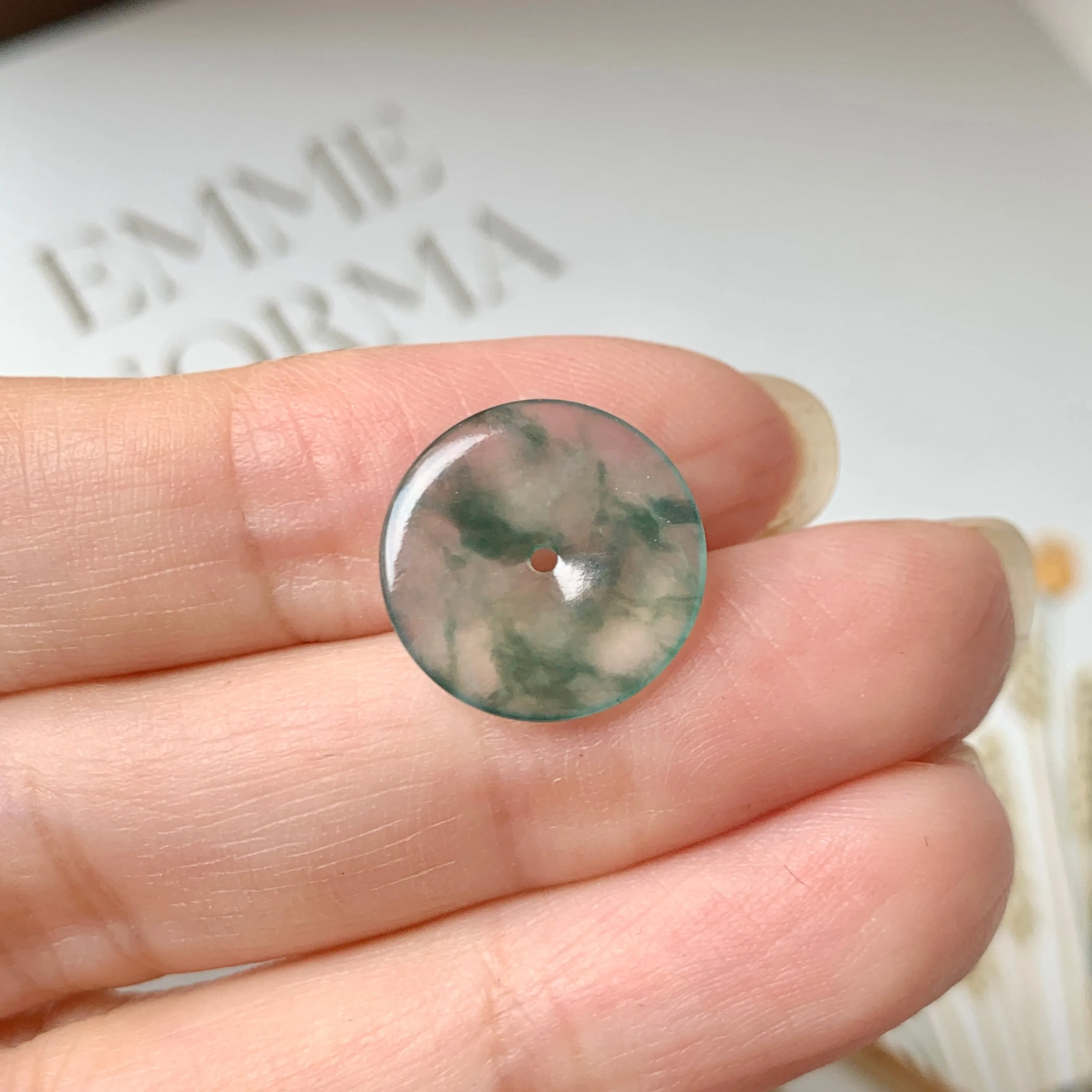 SOLD OUT - Icy A-Grade Natural Floral Jadeite Donut Pendant No.171689