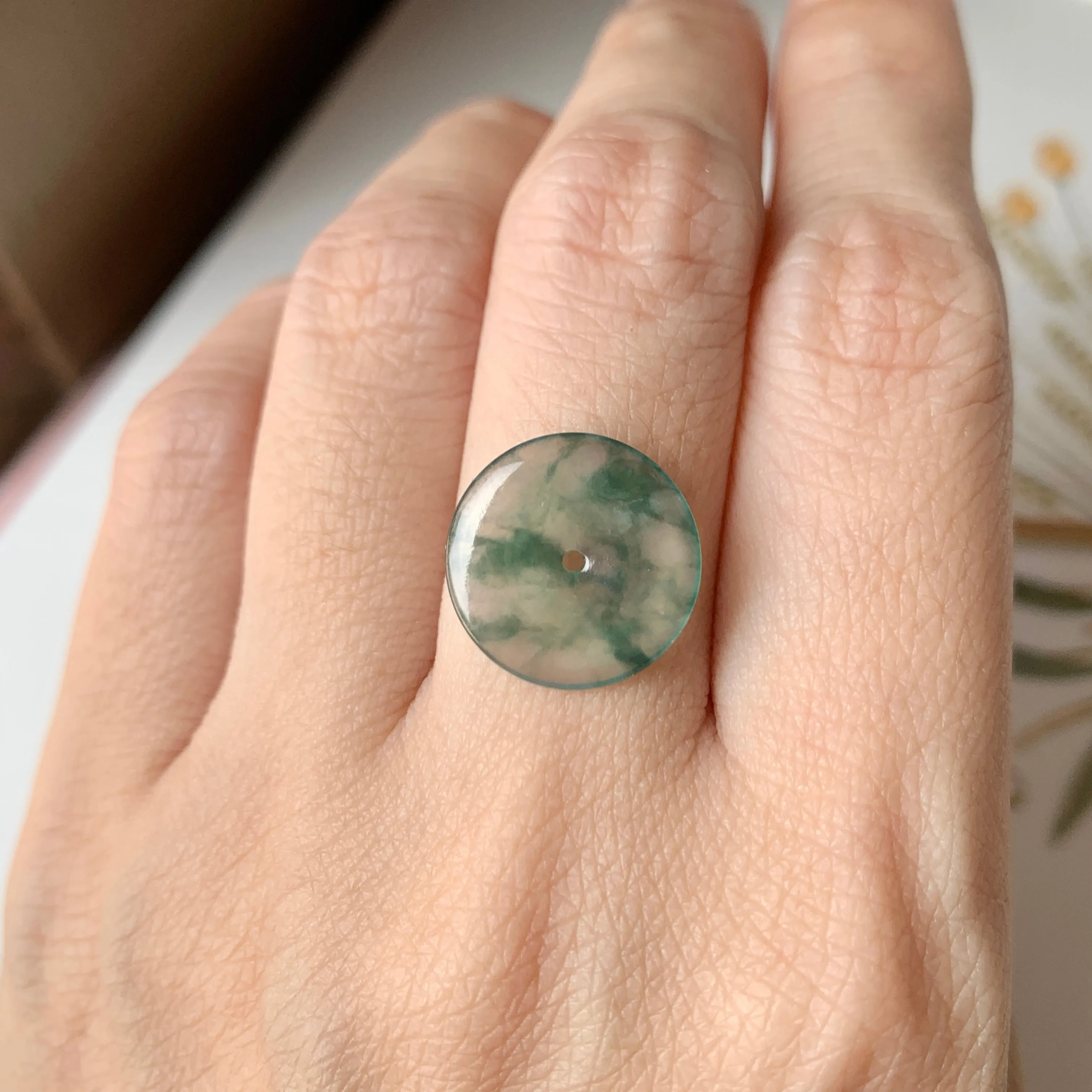 SOLD OUT - Icy A-Grade Natural Floral Jadeite Donut Pendant No.171689