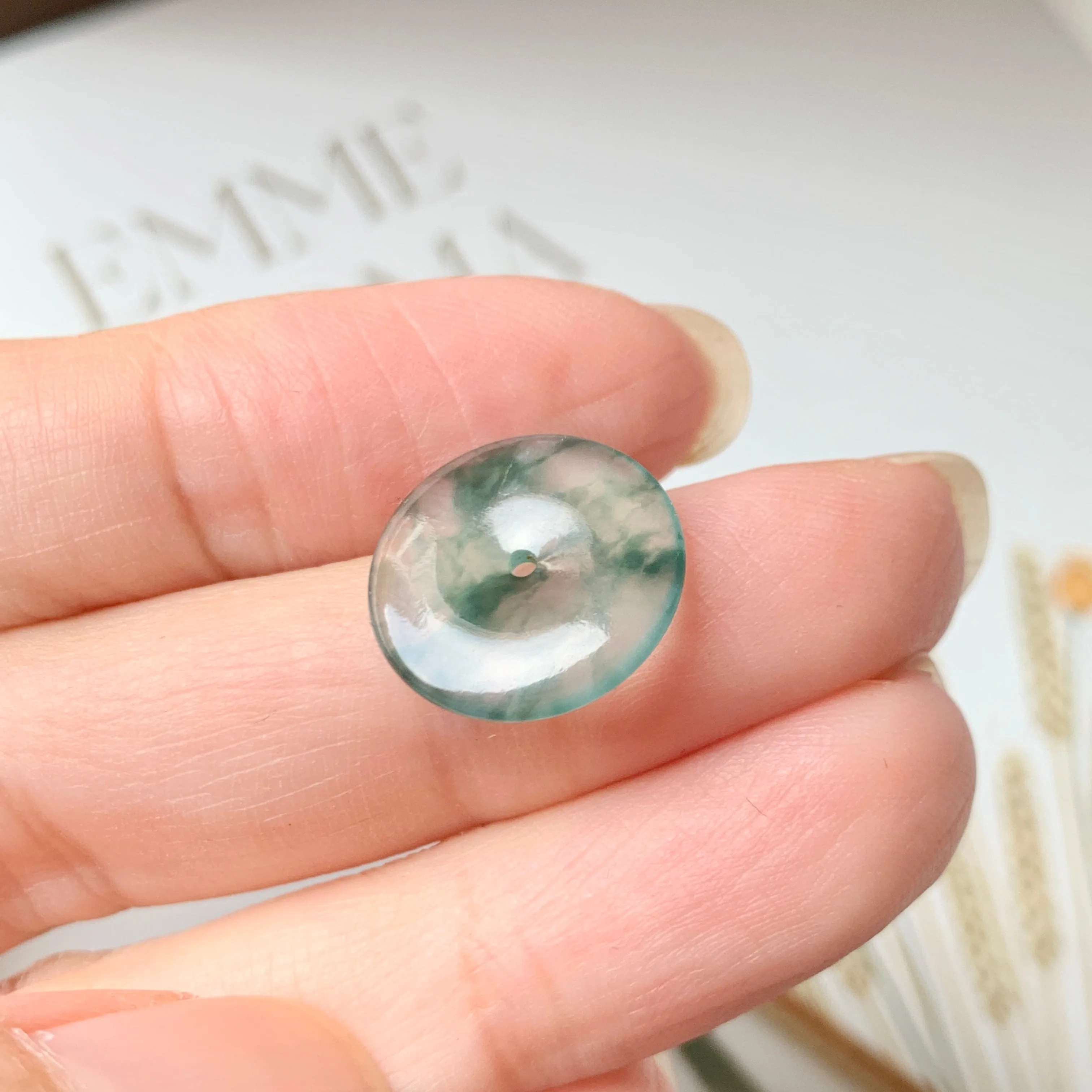 SOLD OUT - Icy A-Grade Natural Floral Jadeite Donut Pendant No.171689