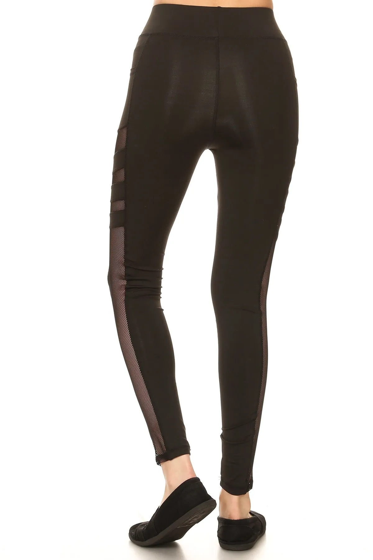 Solid Mesh Detailed Full Active Leggings