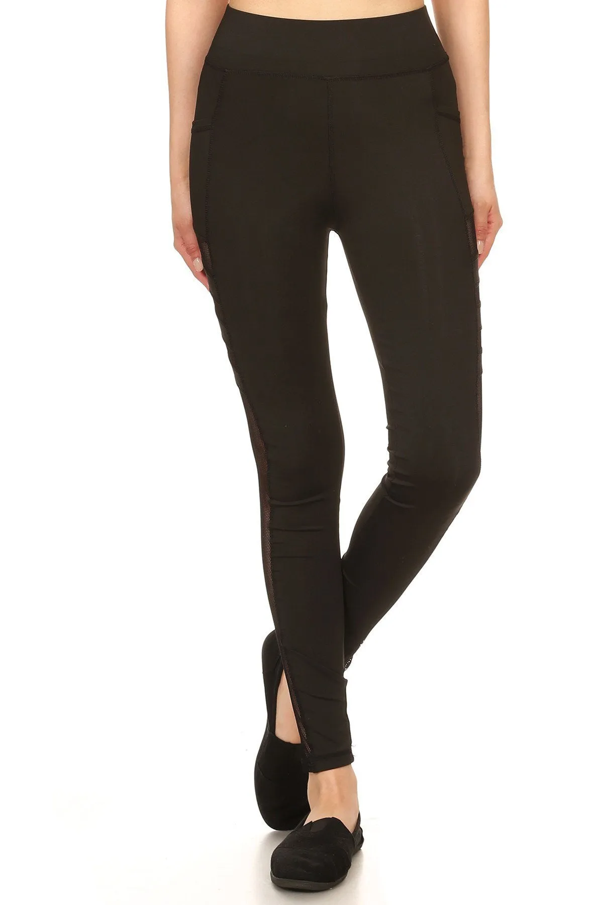 Solid Mesh Detailed Full Active Leggings