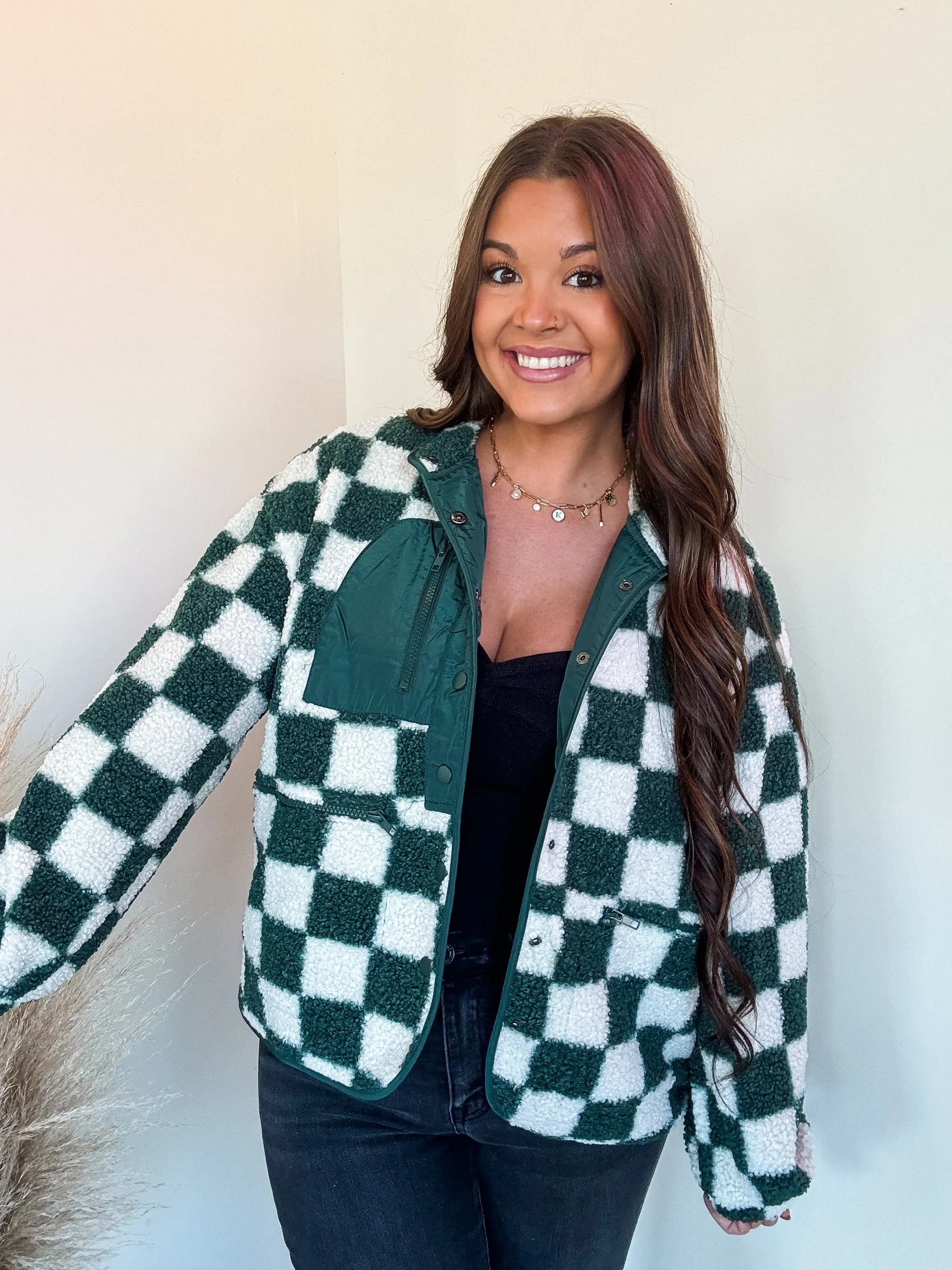 STANDOUT CHECKERED FLEECE JACKET-GREEN