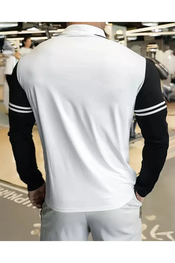Staycool Two-Tone Stripe Quarter Zip Long Sleeve Shirt