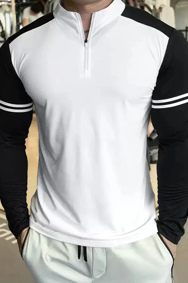 Staycool Two-Tone Stripe Quarter Zip Long Sleeve Shirt