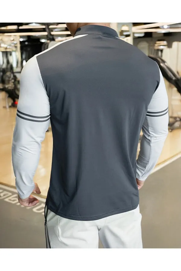 Staycool Two-Tone Stripe Quarter Zip Long Sleeve Shirt