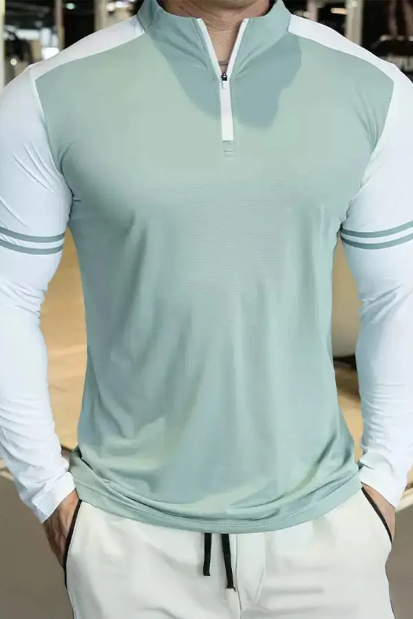 Staycool Two-Tone Stripe Quarter Zip Long Sleeve Shirt