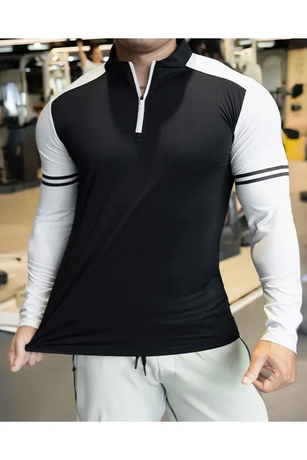 Staycool Two-Tone Stripe Quarter Zip Long Sleeve Shirt