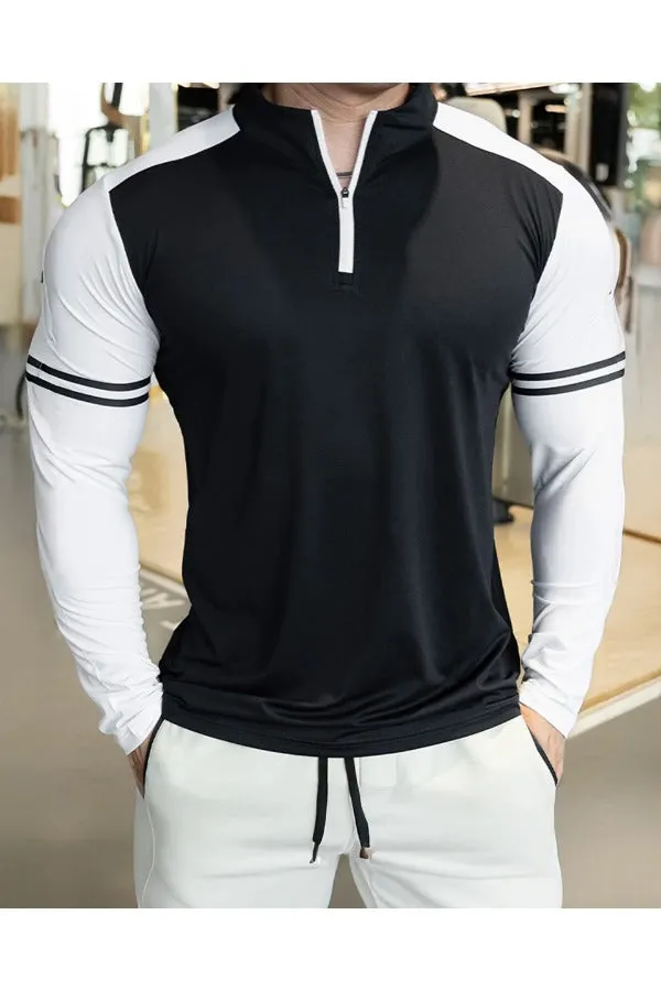 Staycool Two-Tone Stripe Quarter Zip Long Sleeve Shirt