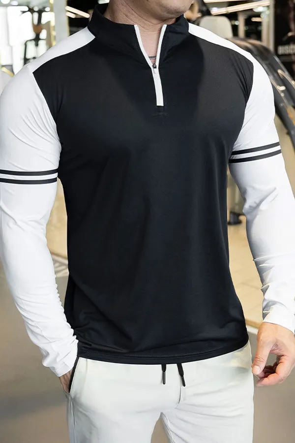 Staycool Two-Tone Stripe Quarter Zip Long Sleeve Shirt