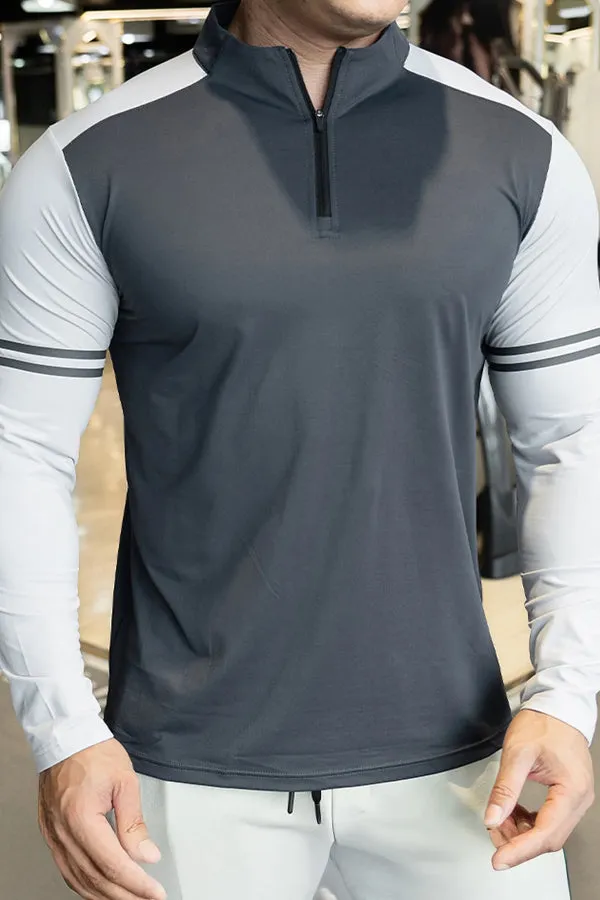 Staycool Two-Tone Stripe Quarter Zip Long Sleeve Shirt