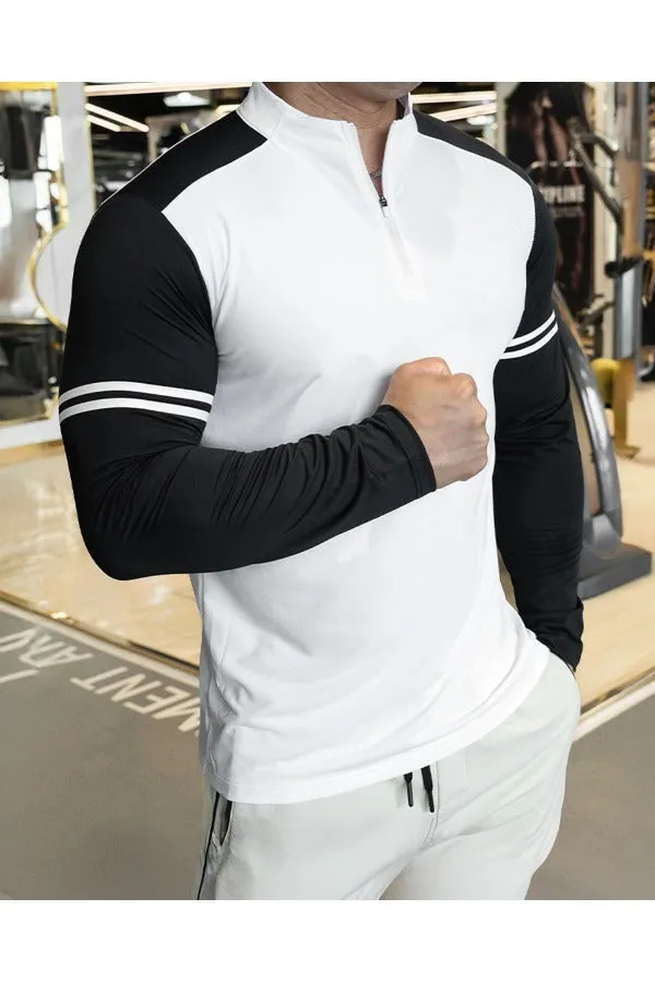 Staycool Two-Tone Stripe Quarter Zip Long Sleeve Shirt