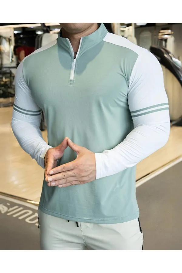 Staycool Two-Tone Stripe Quarter Zip Long Sleeve Shirt