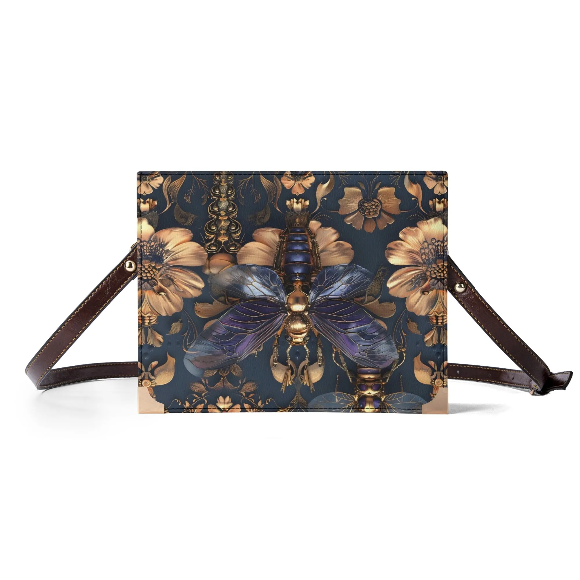 Steampunk Floral Insect Book Cover Crossbody Bag – Unique Gift for Readers and Steampunk Lovers
