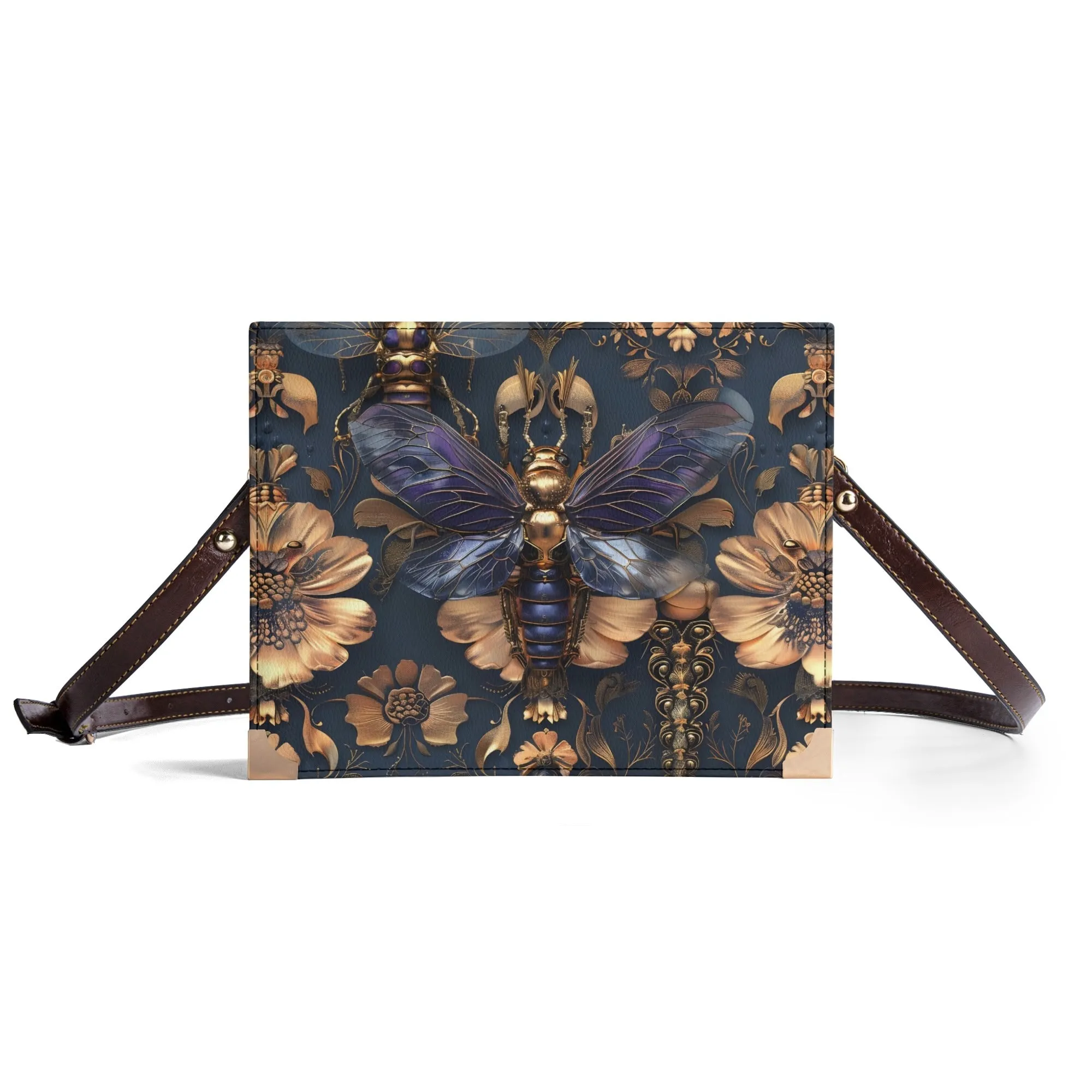 Steampunk Floral Insect Book Cover Crossbody Bag – Unique Gift for Readers and Steampunk Lovers