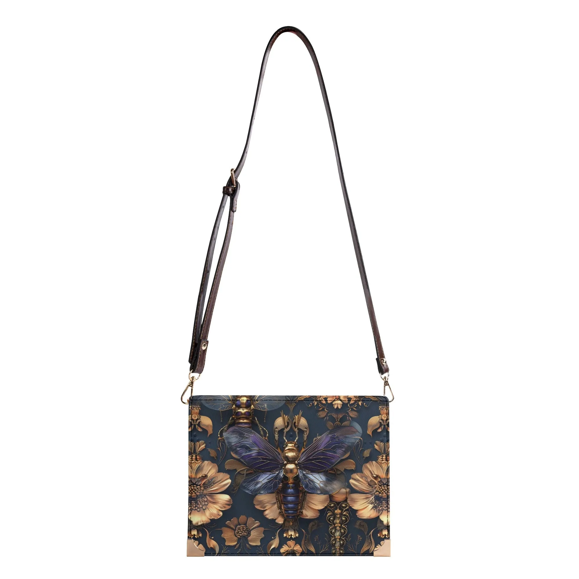 Steampunk Floral Insect Book Cover Crossbody Bag – Unique Gift for Readers and Steampunk Lovers