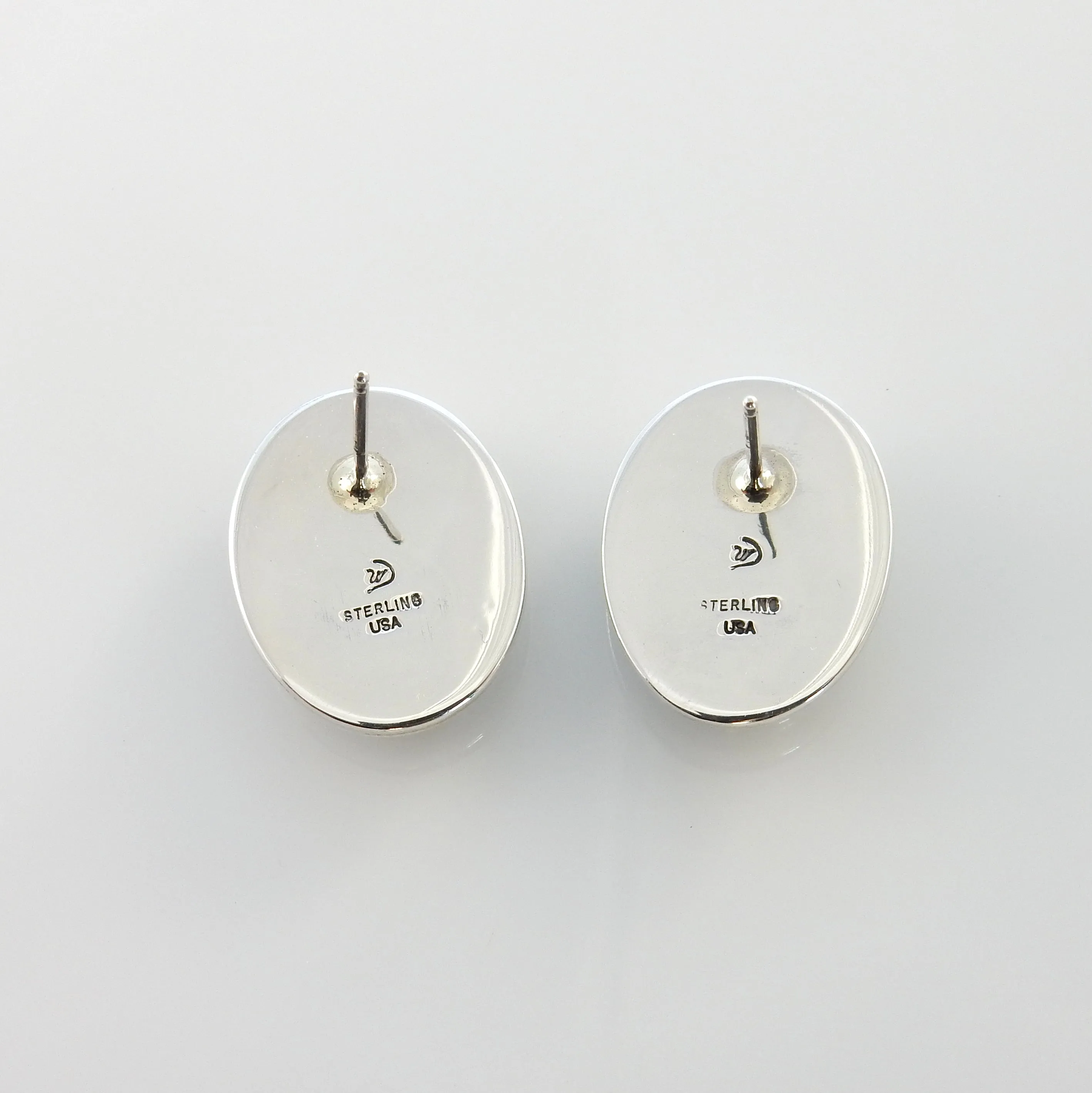 Sterling Silver Denim Lapis Oval Post Earrings