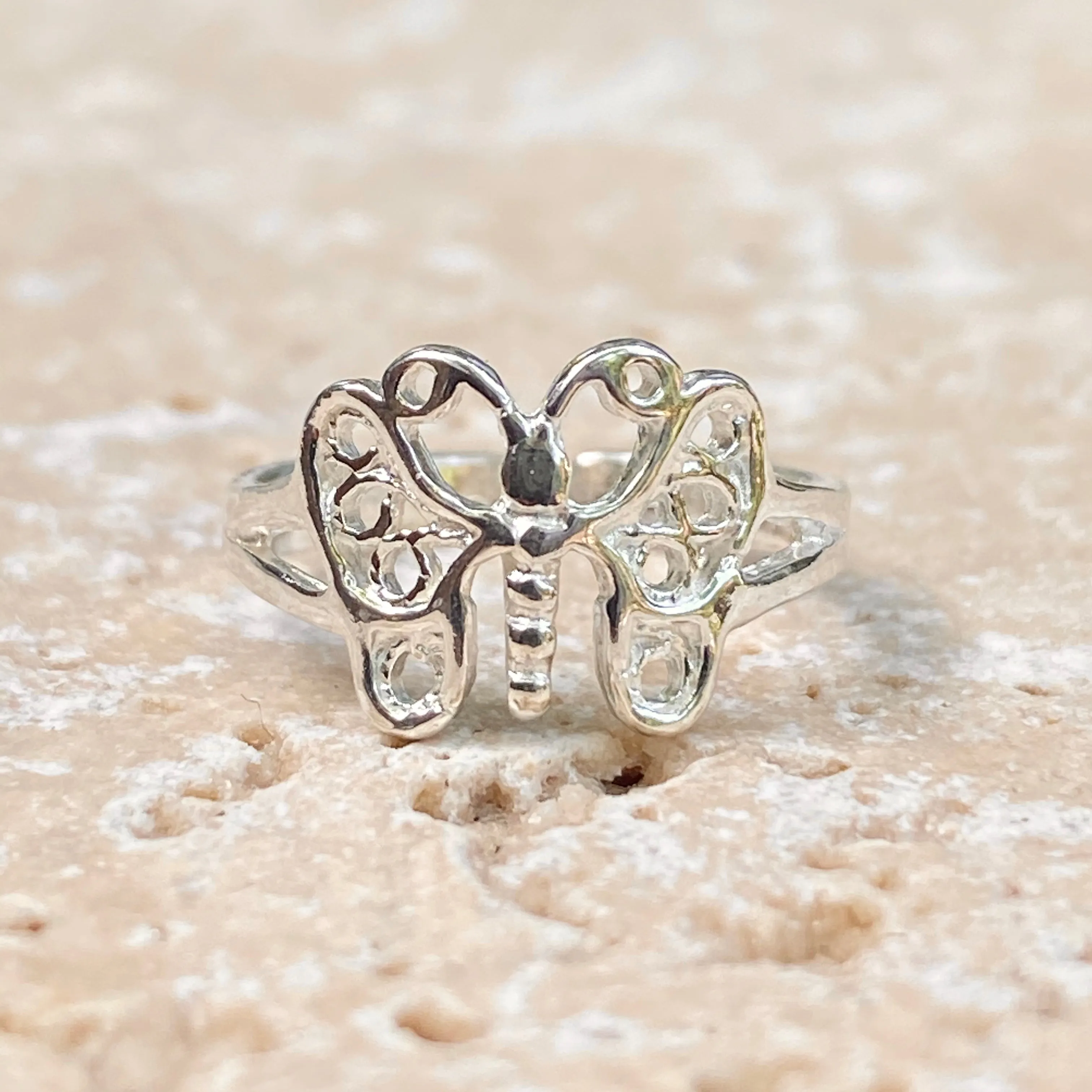 Sterling Silver Detailed Butterfly Toe Ring