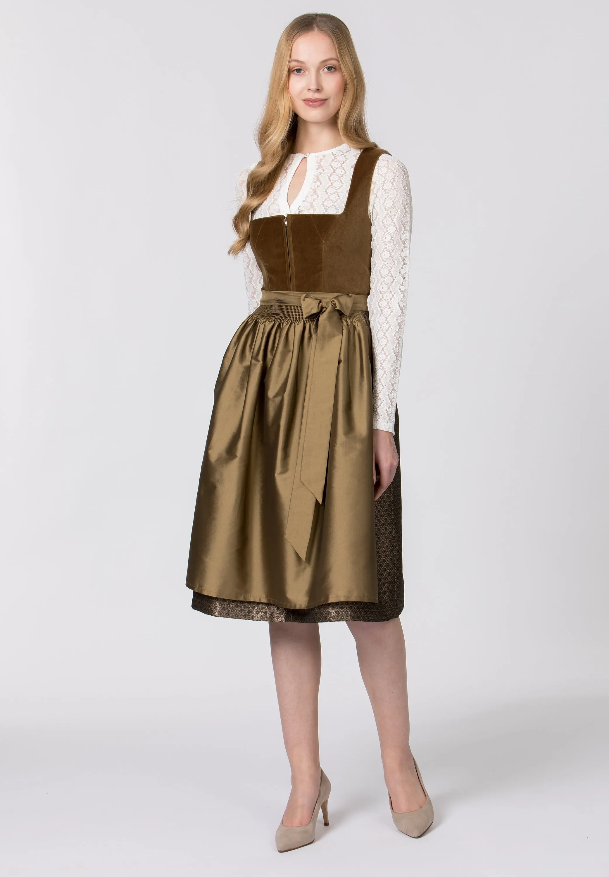 Stockerpoint Long Dirndl 2pcs. 70cm "Aurora" Velvet (4) Color Options