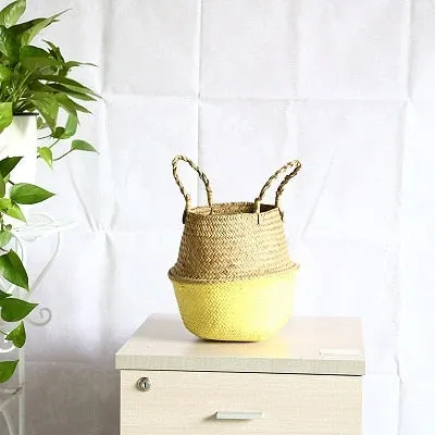 Storage Basket Rattan Straw Basket Wicker Folding Flower Pot Seagrasss Flower Baskets Garden Planter pot de fleur suspendu