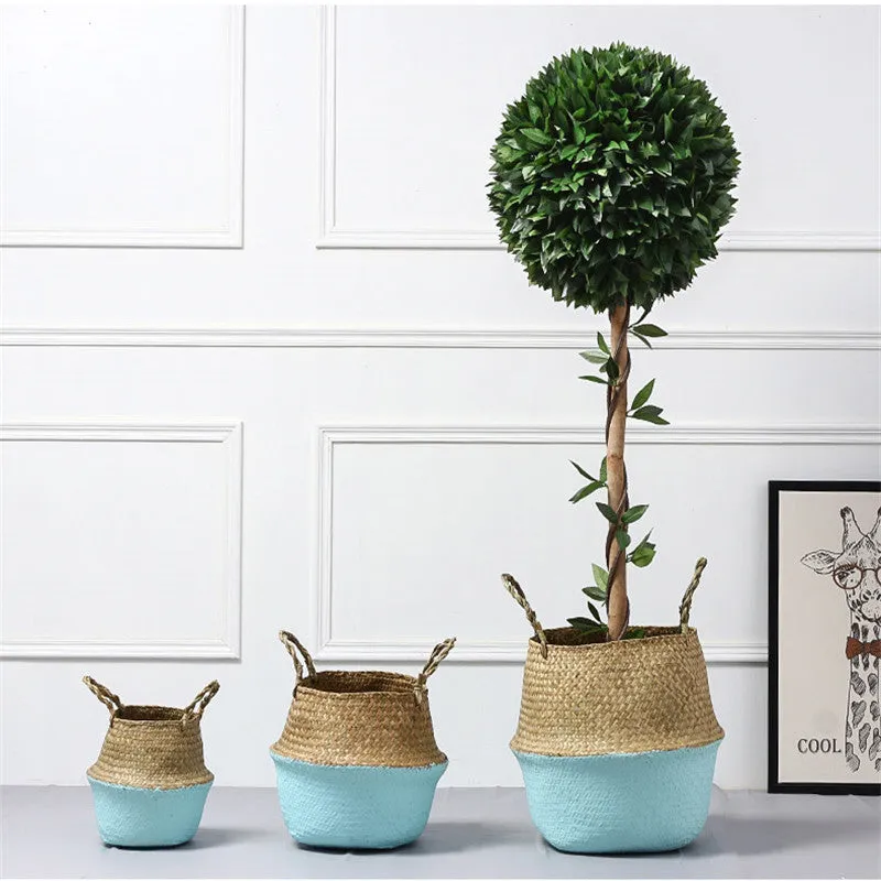 Storage Basket Rattan Straw Basket Wicker Folding Flower Pot Seagrasss Flower Baskets Garden Planter pot de fleur suspendu