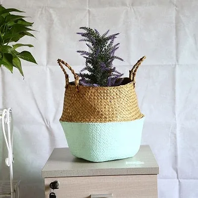 Storage Basket Rattan Straw Basket Wicker Folding Flower Pot Seagrasss Flower Baskets Garden Planter pot de fleur suspendu