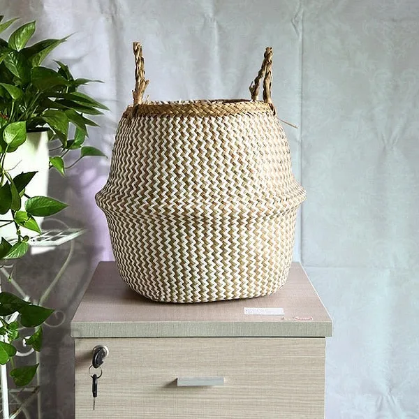 Storage Basket Rattan Straw Basket Wicker Folding Flower Pot Seagrasss Flower Baskets Garden Planter pot de fleur suspendu