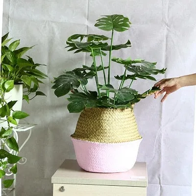 Storage Basket Rattan Straw Basket Wicker Folding Flower Pot Seagrasss Flower Baskets Garden Planter pot de fleur suspendu