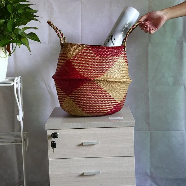 Storage Basket Rattan Straw Basket Wicker Folding Flower Pot Seagrasss Flower Baskets Garden Planter pot de fleur suspendu