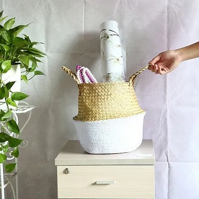 Storage Basket Rattan Straw Basket Wicker Folding Flower Pot Seagrasss Flower Baskets Garden Planter pot de fleur suspendu