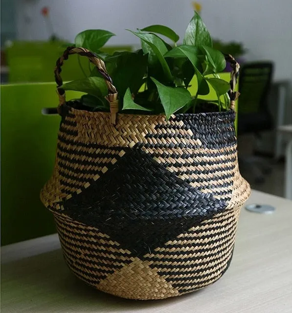 Storage Basket Rattan Straw Basket Wicker Folding Flower Pot Seagrasss Flower Baskets Garden Planter pot de fleur suspendu