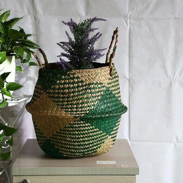 Storage Basket Rattan Straw Basket Wicker Folding Flower Pot Seagrasss Flower Baskets Garden Planter pot de fleur suspendu