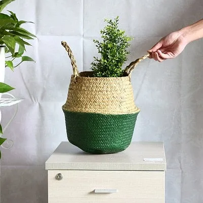 Storage Basket Rattan Straw Basket Wicker Folding Flower Pot Seagrasss Flower Baskets Garden Planter pot de fleur suspendu