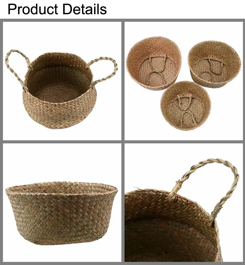 Storage Basket Rattan Straw Basket Wicker Folding Flower Pot Seagrasss Flower Baskets Garden Planter pot de fleur suspendu