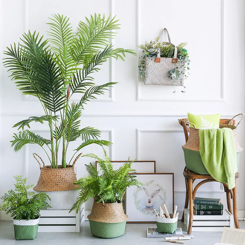 Storage Basket Rattan Straw Basket Wicker Folding Flower Pot Seagrasss Flower Baskets Garden Planter pot de fleur suspendu