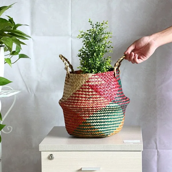 Storage Basket Rattan Straw Basket Wicker Folding Flower Pot Seagrasss Flower Baskets Garden Planter pot de fleur suspendu