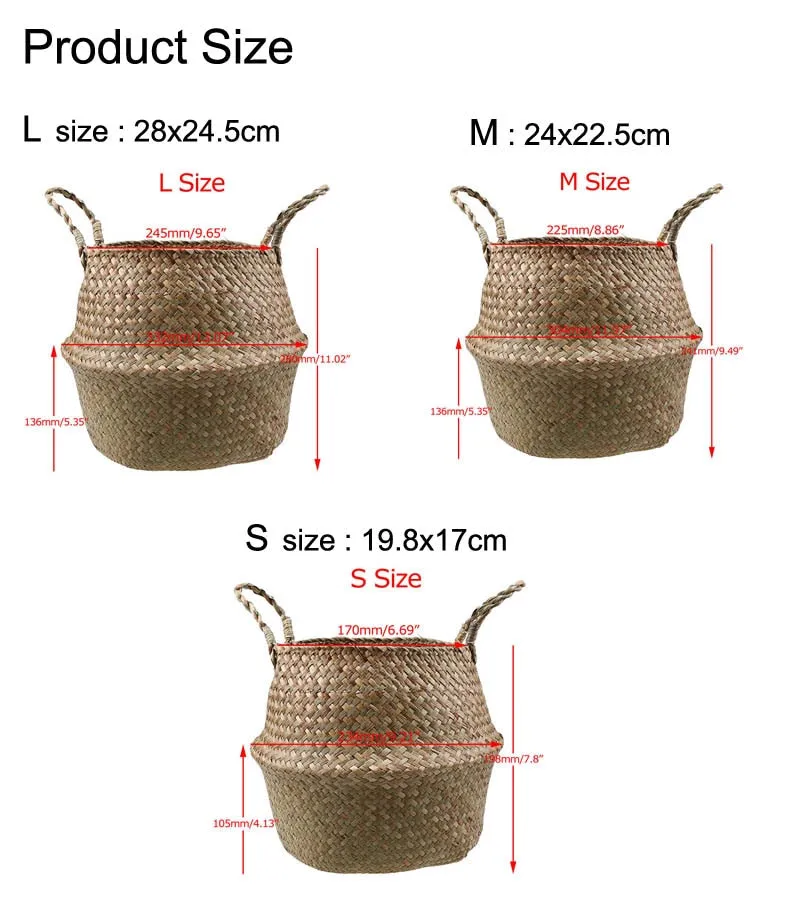 Storage Basket Rattan Straw Basket Wicker Folding Flower Pot Seagrasss Flower Baskets Garden Planter pot de fleur suspendu