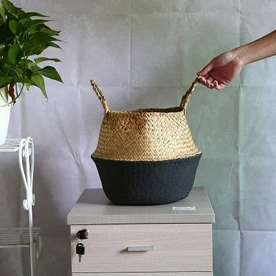 Storage Basket Rattan Straw Basket Wicker Folding Flower Pot Seagrasss Flower Baskets Garden Planter pot de fleur suspendu